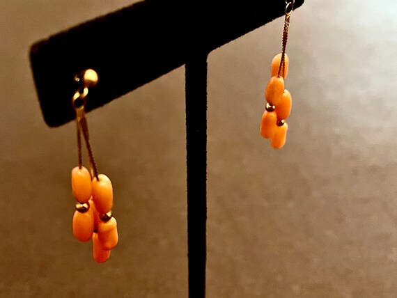14K Yellow Gold Coral Drop Earrings, 2.1g., Comes… - image 8