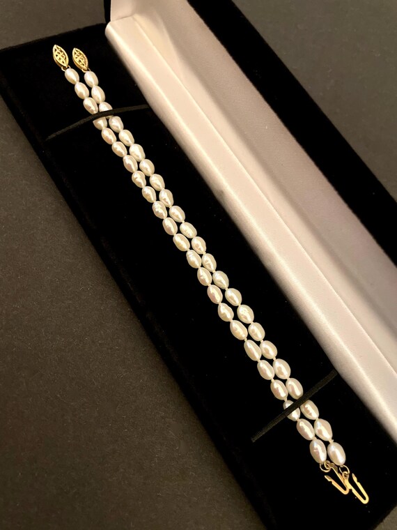 14K Yellow Gold Freshwater Pearl Bracelets, 2 pieces, each  6.75"L, 10.4grams total weight, YG lobster clasps, gift boxed, gift for her View 3