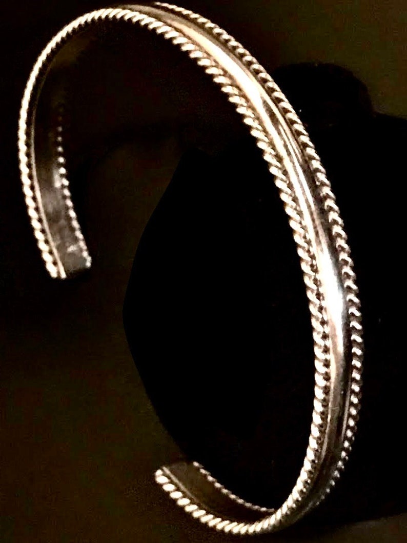 Navajo Sterling Rope Banded Smooth Bore Sterling Cuff Bracelet STERLING SILVER Elaine Tahe