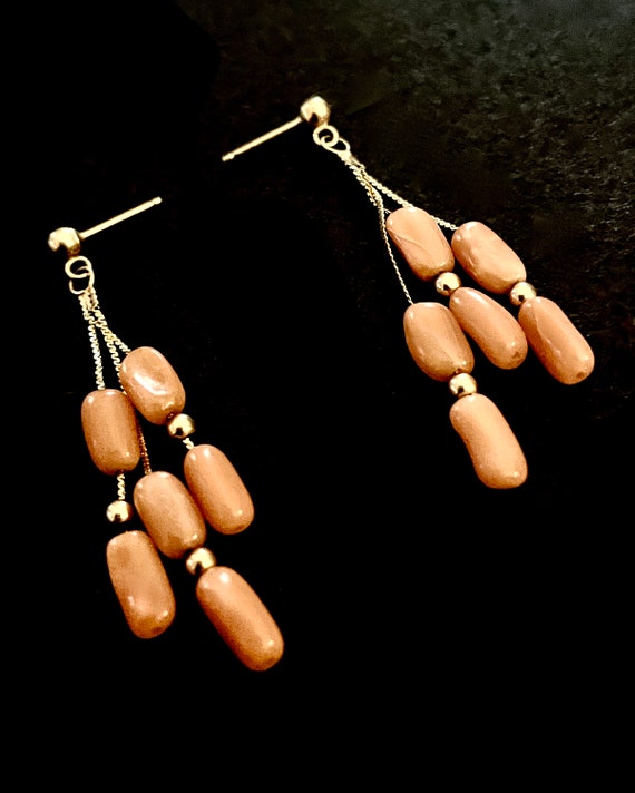 14K Yellow Gold Coral Drop Earrings, 2.1g., Comes… - image 5