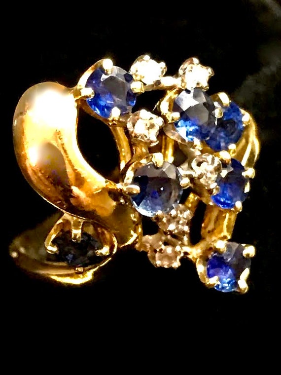 14K Yellow Gold - Fashion Ring, Sapphires and Gen… - image 2
