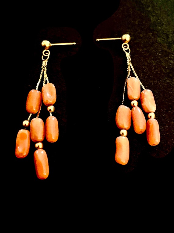 14K Yellow Gold Coral Drop Earrings, 2.1g., Comes… - image 7