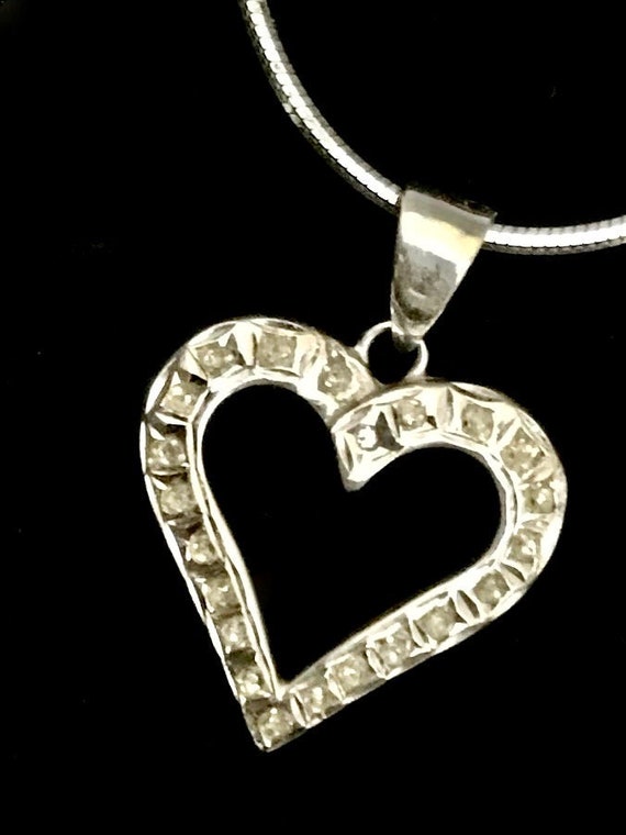 Sterling Silver - Diamonds on Heart Shaped Pendant