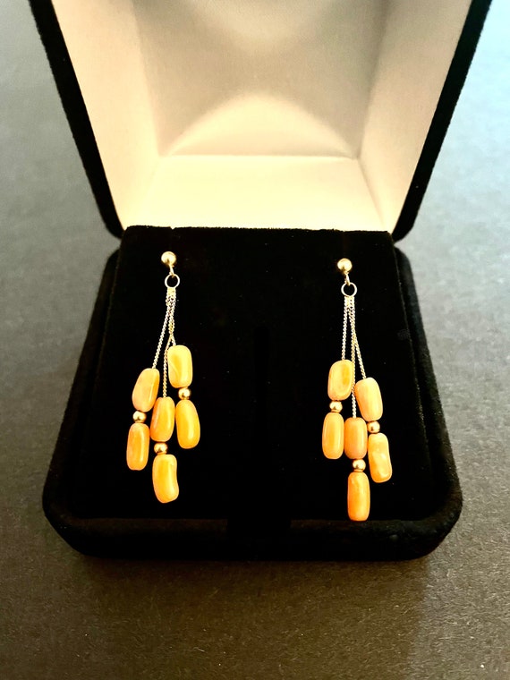 14K Yellow Gold Coral Drop Earrings, 2.1g., Comes… - image 4