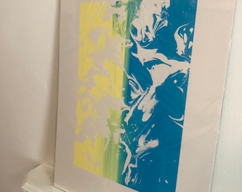 MONO SWIRL 1 • original hand screenprint, blue and yellow fade