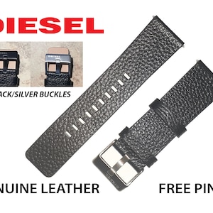 Genuine DIESEL Watch Strap Band Black Brown 22mm 24mm 26mm 28mm Black/ Silver Buckle  (Free Pins)