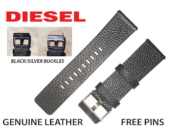 Echtes DIESEL Uhrenarmband Band Schwarz Braun 22mm 24mm 26mm 28mm Schwarz/ Silber Schnalle (Kostenlose Pins)