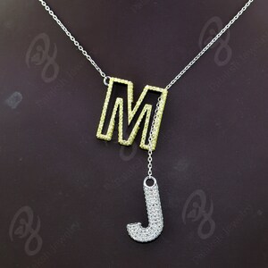 S925 MJ Two Initials Necklace With Chain Necklace Charm Yellow and ...