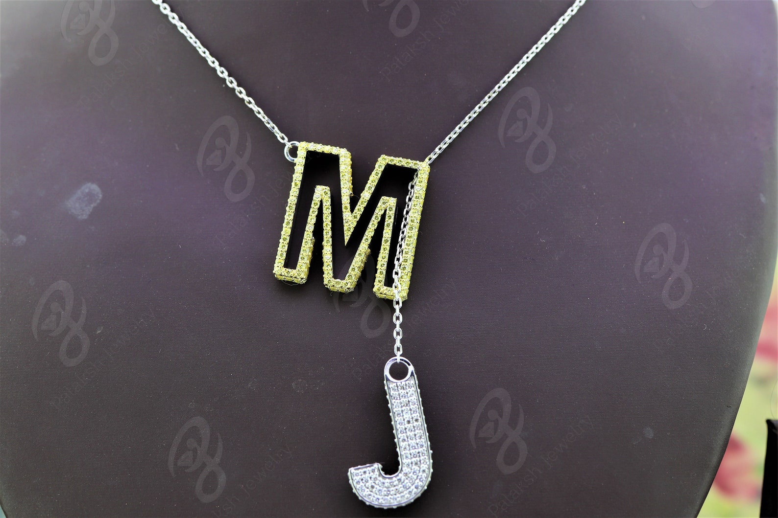 S925 MJ Two Initials Necklace With Chain Necklace - Etsy