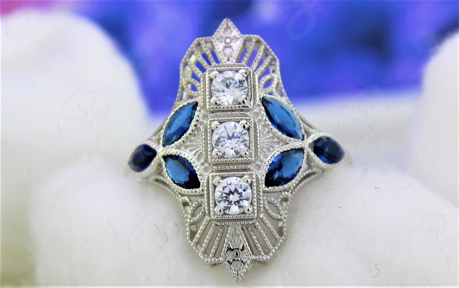 Long Vintage Ring Three Stone Ring Art Deco Ring Vintage Etsy