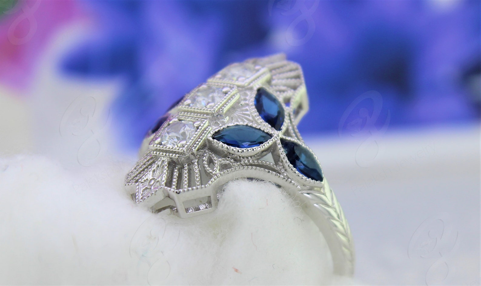 Long Vintage Ring Three Stone Ring Art Deco Ring Vintage Etsy