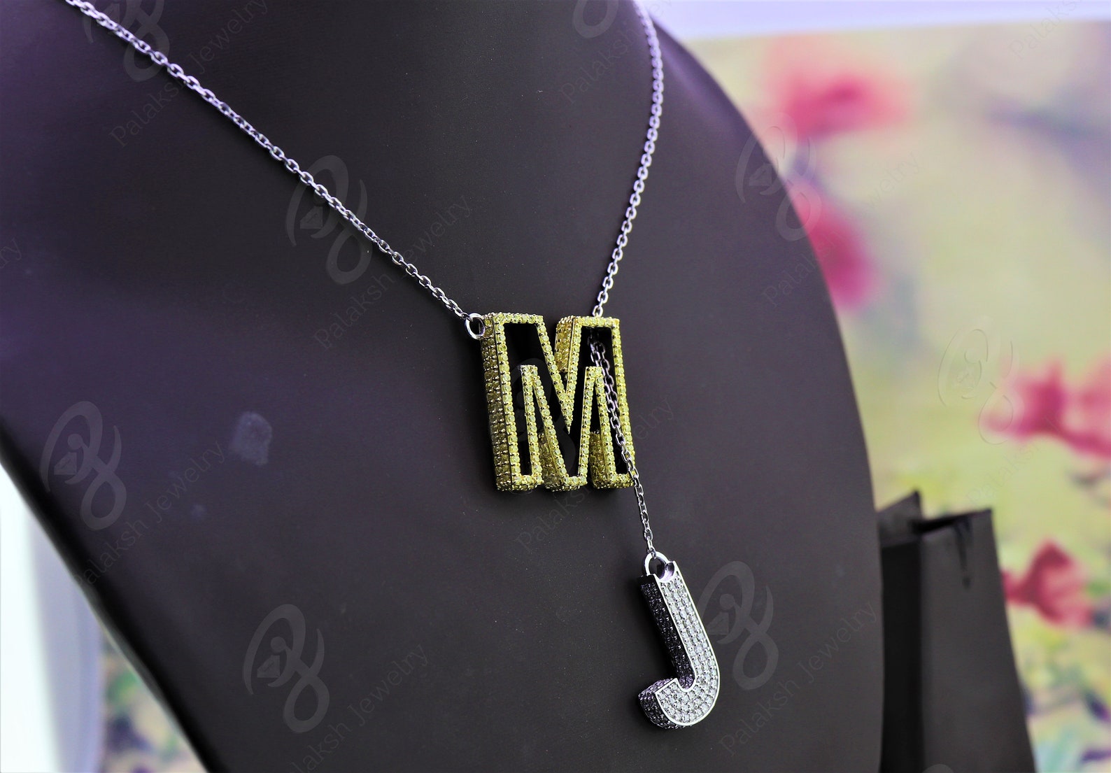 S925 MJ Two Initials Necklace With Chain Necklace - Etsy