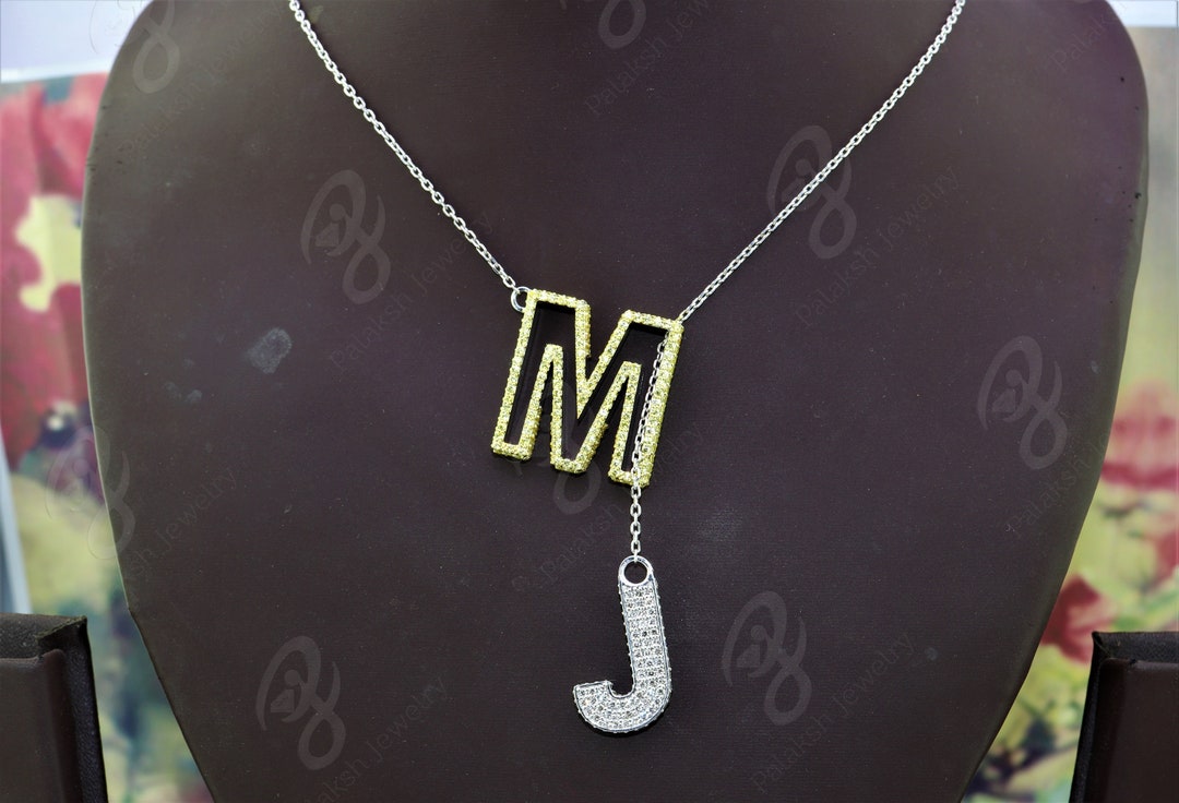 S925 MJ Two Initials Necklace With Chain Necklace Charm Yellow and ...