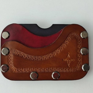 Portafoglio porta carte, sottile e minimalista 5 tasche in vera pelle italiana pieno fiore conciata al vegetale, regalo in rovere per uomo, fratello, padre