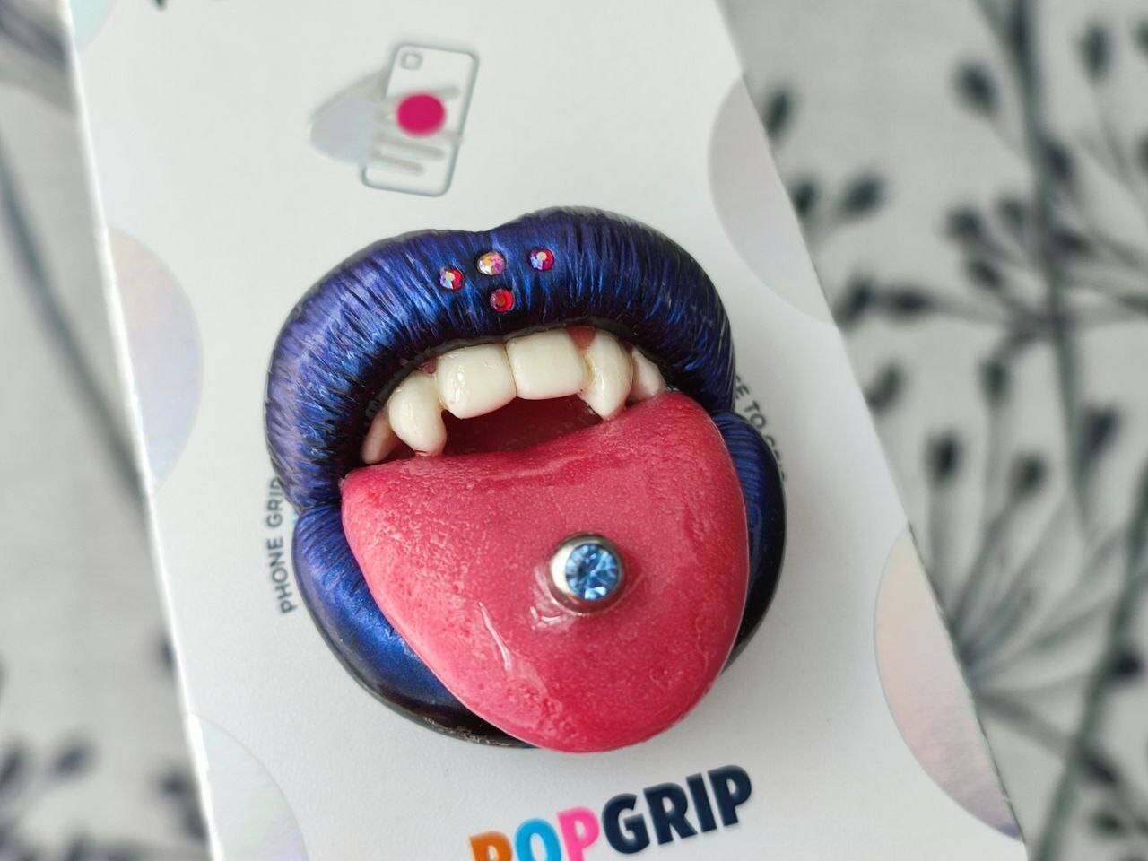 Indigo Lips Mouth Pop Socket Ball Tongue Piercing Swarovski Etsy