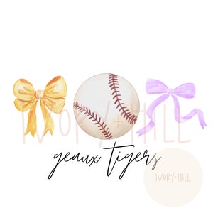 PNG Tigers baseball coquette purple and yellow digital design and clipart for sublimation and inkjet printing