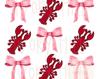Coquette bow crawfish PNG, digital design and clipart for sublimation and inkjet printing