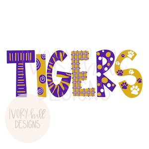 Tigers Purple Gold Printable Digital Design Download PNG Clipart for Sublimation and Inkjet printing Game Day