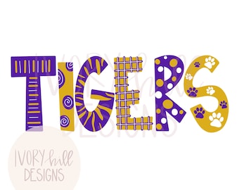 Tigers Purple Gold Printable Digital Design Download PNG Clipart for Sublimation and Inkjet printing Game Day Team