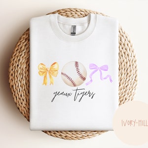 Tigers baseball coquette, purple and yellow PNG, digital design and clipart for sublimation and inkjet printing