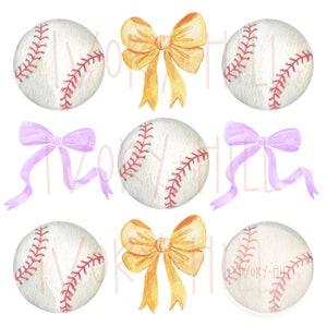 Purple and Yellow coquette bow baseball PNG