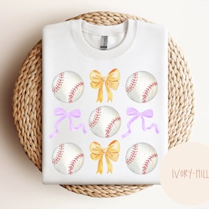 Purple and Yellow coquette bow baseball PNG