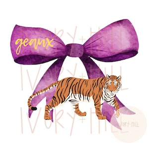 Tigers purple bow coquette digital design and png for sublimation and inkjet printing, football games days