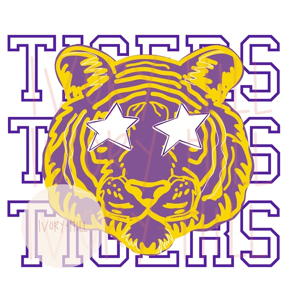 Purple and yellow TIGER head - digital design, digital download, png, clipart for sublimation and inkjet printing - GAMEDAY!
