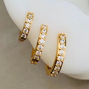 EMBELLISH Pair of Huggies Mini Tiny Hoops in Silver/Gold Zirconia Crystal Hoops Earrings - Hoop Earrings - 925 Sterling Silver Coated