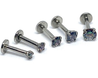 MIDNIGHT DARK Crystal Prong Labret/16g/Cartilage earring/Tragus bar/Forward Helix/Conch/Monroe/Medusa/Philtrum/Ear/lip piercing