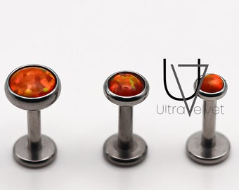 Orange Opal Labret 16g, Stainless Steel Piercing