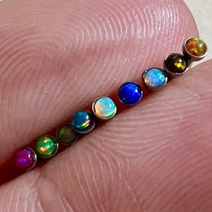 Set of 2 TINY OPAL Nose Stud Multi-selection 20g L shape Nose bone, surgical stainless steel Dainty Nose Jewellery