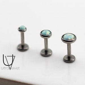 GLISTEN White Rainbow Opal 16g bars Ear Studs, Labret/Cartilage/Tragus bar/Forward Helix/Conch/Monroe/Medusa/Philtrum/Ear Lobe/lip piercings