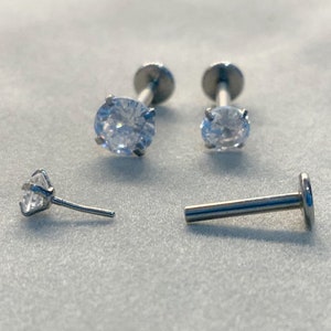 THREADLESS 16g CRYSTAL Ear Studs no screw / Push in: Cartilage/Tragus bar/Forward Helix/Conch/Monroe/Medusa/Philtrum/Ear Lobe/lip piercings