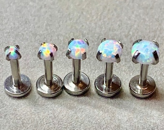 SNOW White Blue Hues Opal 16g Ear Studs Labret/Cartilage/Tragus bar/Forward Helix/Conch/Monroe/Medusa/Philtrum/Ear Lobe/lip piercings