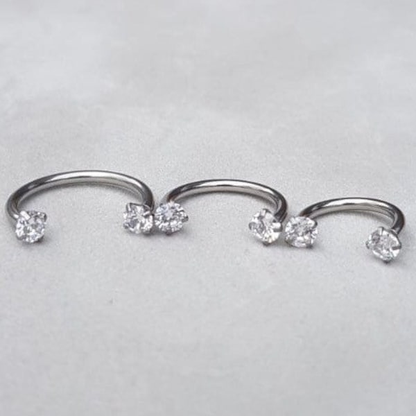 Barre de septum incurvée 3mm Crystal Zirconia 16g Horseshoe, Boucle d'oreille Helix & Cartilage, Goujons de conque, Barre de tragus, Acier chirurgical de haute qualité