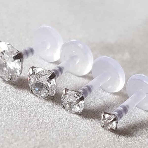 CLEAR Bioflex Labret Stud 16g Crystal Cartilage/Tragus bar/Forward Helix/Conch/Monroe/Medusa/Philtrum/Ear Lobe/lip piercings