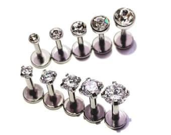 Crystal studs HAMSA Set of 10 16g labrets for Cartilage/Tragus bar/Forward Helix/Conch/Monroe/Medusa/Philtrum/Ear Lobe/lip piercing