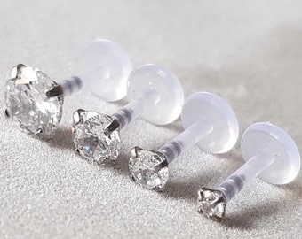 CLEAR Bioflex Labret Stud 16g Crystal Cartilage/Tragus bar/Forward Helix/Conch/Monroe/Medusa/Philtrum/Ear Lobe/lip piercings