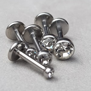 Shiny Crystal Bezel Set Flat Back Studs 18g for Cartilage/Tragus bar/Forward Helix/Conch/Monroe/Medusa/Philtrum/Ear Lobe/lip piercings