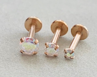 DAZZLE 16g in Rose Gold Labret 16g Flat Back Stud for Cartilage