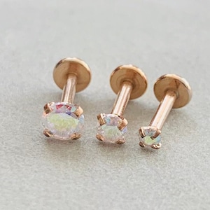 DAZZLE 16g in Rose Gold Labret 16g Flat Back Stud for Cartilage earring/Tragus bar/Forward Helix/Conch/Monroe/Medusa/Philtrum