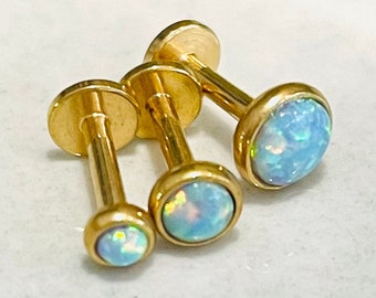 GOLD BLUE MIST 16g Opal Set labret bars, Labret Set, Triple Helix Studs, Stainless Steel bars, Curated Ear, Earrings, earrings