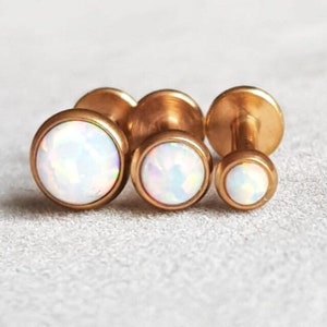 GOLD MILK Labret bars Flat Back Opal 16g for Cartilage/Tragus bar/Forward Helix/Conch/Monroe/Medusa/Philtrum/Ear Lobe/lip piercings