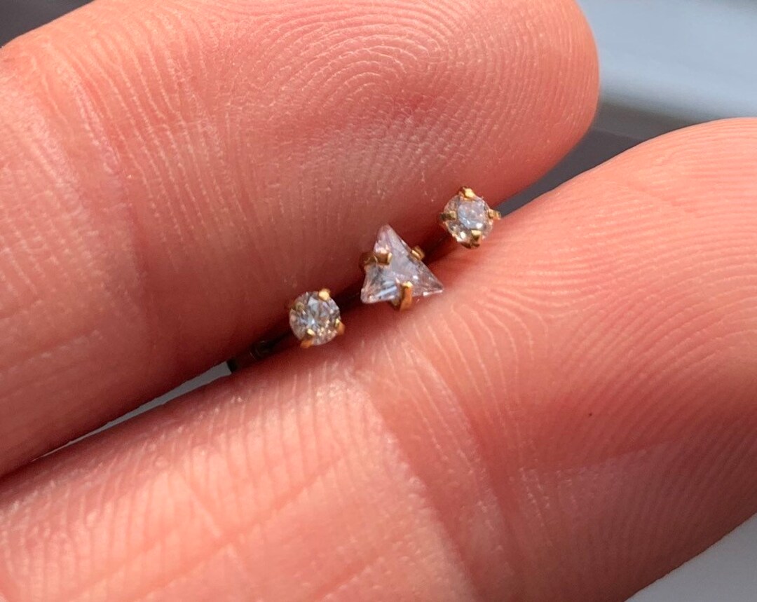 Gold Tiny Triangle Barbell 6MM LENGTH, Triple Piercing, Helix Stud