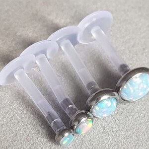Blue Sky Opal Bezel Set Bioflex Labret Bars Triple Helix Studs Curated Ear Conch Rook