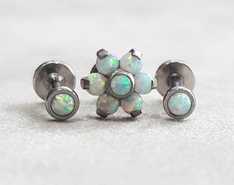 FLOWER Opal Labrets in 16g set Ear Studs for Cartilage/Tragus bar/Forward Helix/Conch/Monroe/Medusa/Philtrum/Ear Lobe/lip piercings