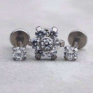 Labret Earrings 16g AURA CRYSTAL Cluster Flower for Cartilage/Tragus bar/Forward Helix/Conch/Monroe/Medusa/Philtrum/Ear Lobe/lip piercings