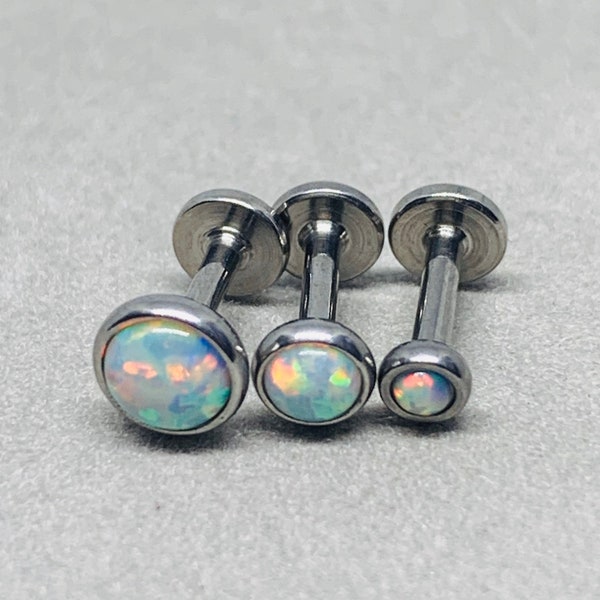 GLISTEN White Rainbow Opal 16g bars Ear Studs, Labret/Cartilage/Tragus bar/Forward Helix/Conch/Monroe/Medusa/Philtrum/Ear Lobe/lip piercings