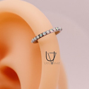 Titanium Opal 8mm Segment Hoop , Hinged Clicker Ring for Nose, Septum, Daith, Helix, or Cartilage Piercing